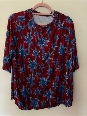 Reel Legends Red Surf Shirt with Bright Blue Palm Print